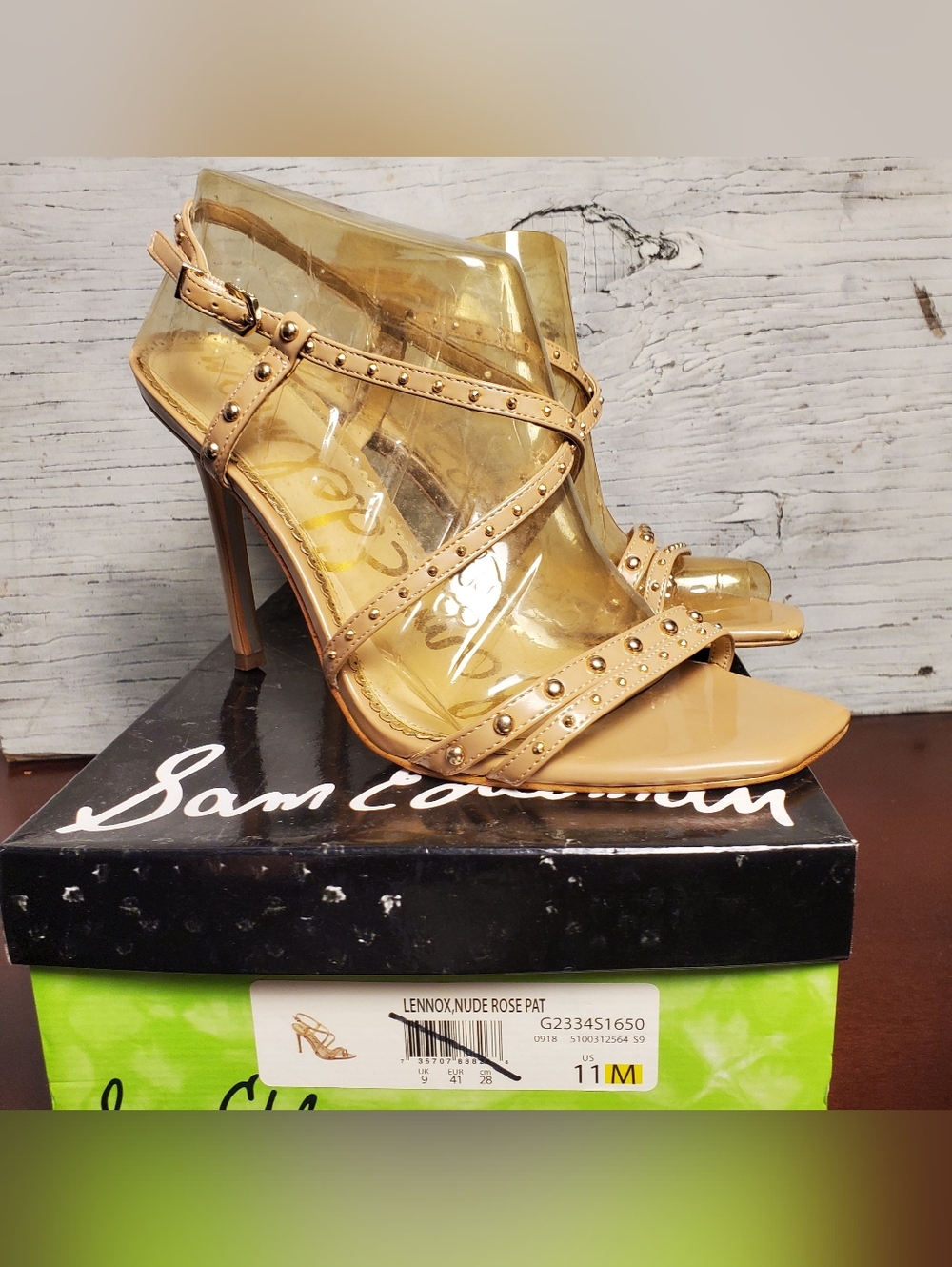 Sam Edelman Lennox Studded Strappy Heeled Sandal, 11, Nude Rose Patent